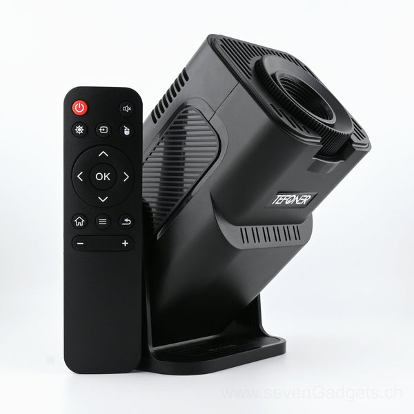 Tragbarer Smart Projektor 5-in-1, HD Mini Beamer mit Android 12, Integrierte Apps & WiFi 6, Heimkino für Schlafzimmer & Gaming