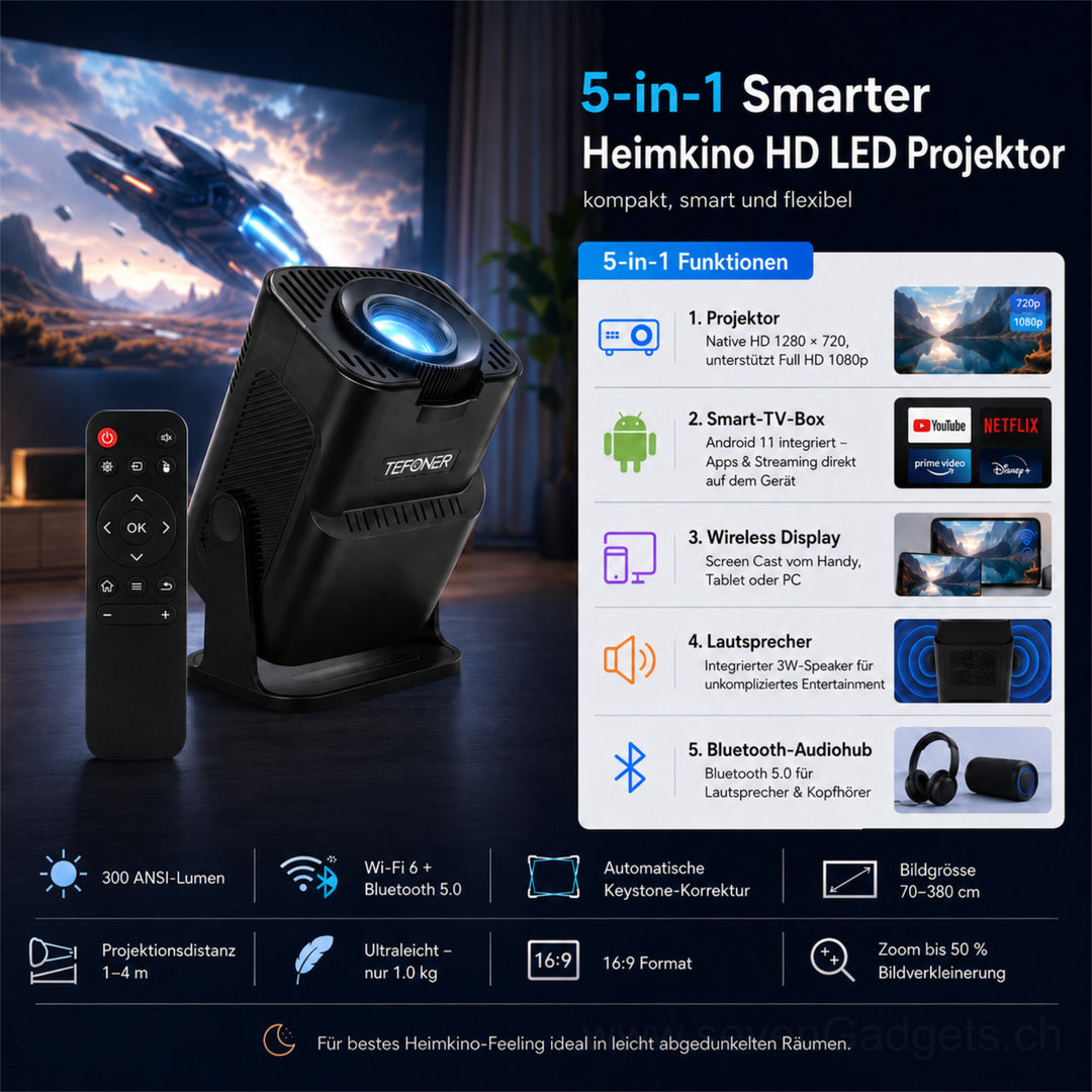 5-in-1 Smarter Heimkino HD LED Projektor