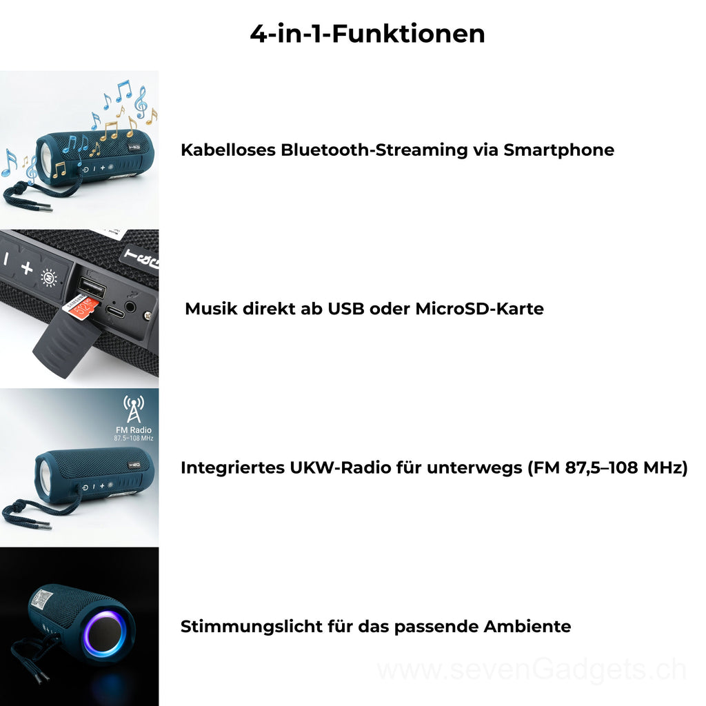 4-in-1 Musikbox: Bluetooth-Speaker, Radio, USB/MicroSD & Ambient-Light
