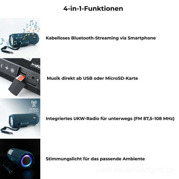 4-in-1 Musikbox: Bluetooth-Speaker, Radio, USB/MicroSD &amp; Ambient-Light