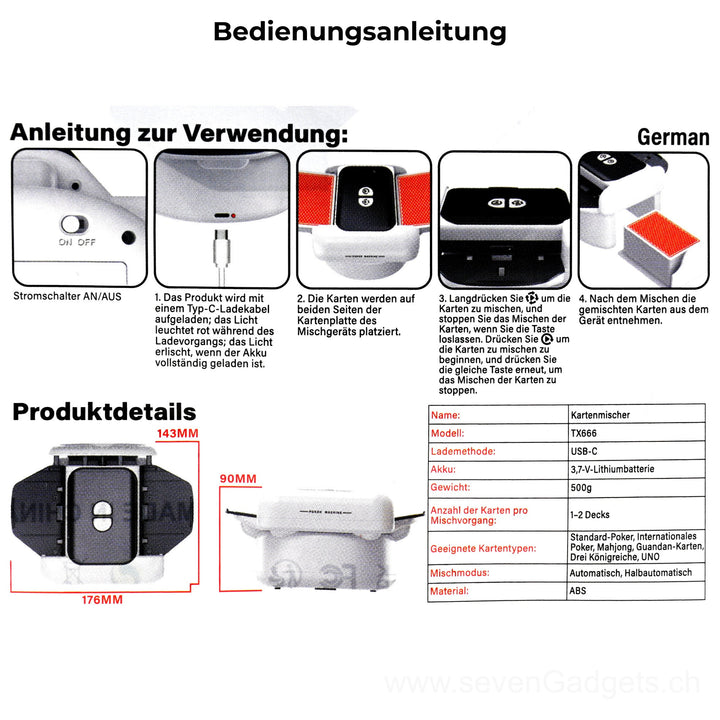 Elektrischer Kartenmischer mit Akku