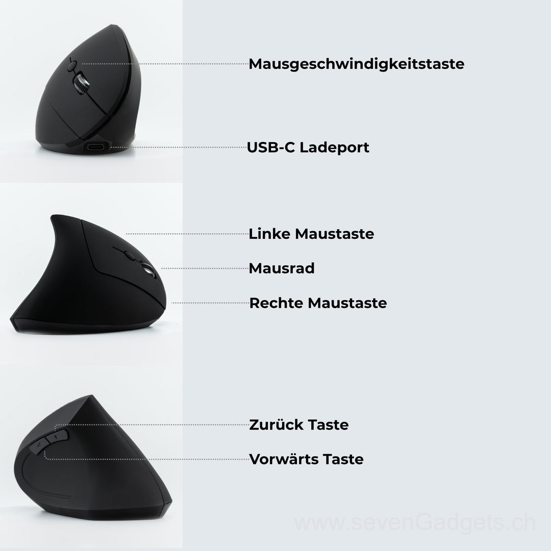 Ergonomische leise kabellose PC Maus für natürliche Handhaltung