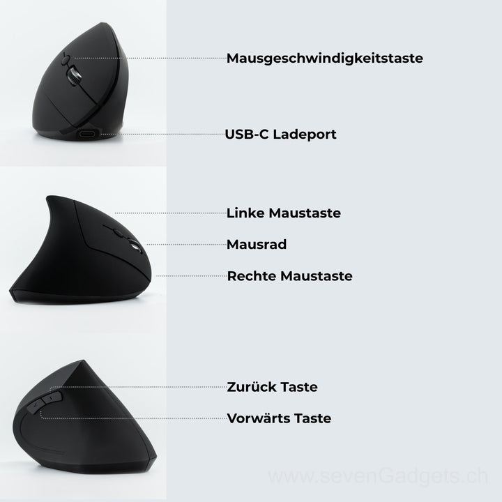 Ergonomische leise kabellose PC Maus für natürliche Handhaltung