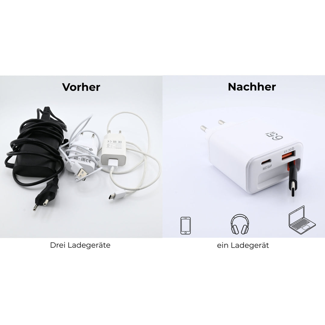 3-in-1 Schnellladegerät mit ausziehbarem USB-C Kabel
