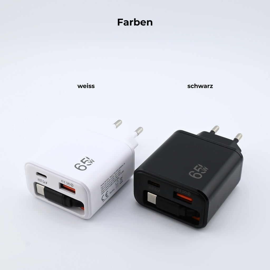 3-in-1 Schnellladegerät mit ausziehbarem USB-C Kabel