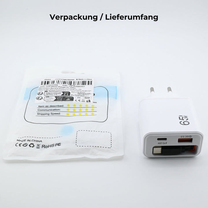 3-in-1 Schnellladegerät mit ausziehbarem USB-C Kabel