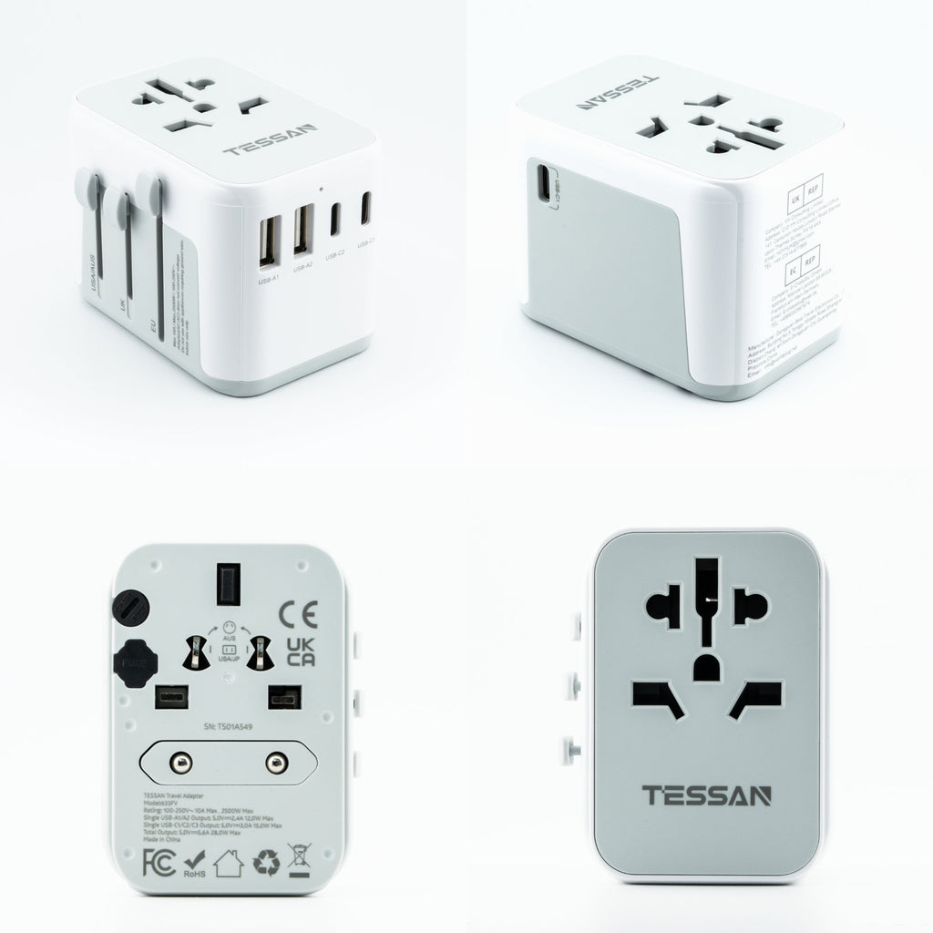 6-in-1 Universal Reiseadapter von TESSAN mit USB & USB-C