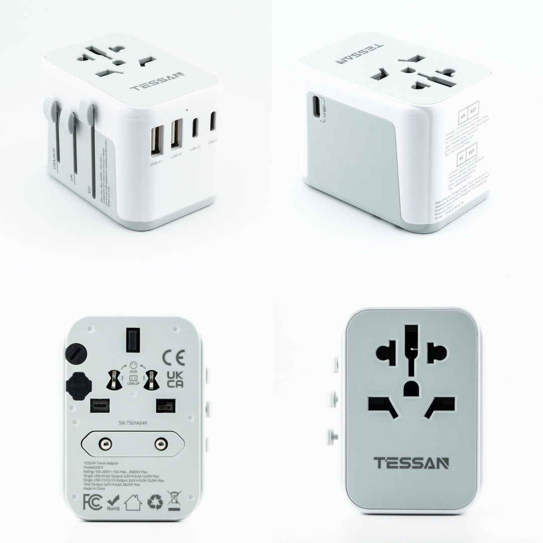 6-in-1 Universal Reiseadapter von TESSAN mit USB &amp; USB-C
