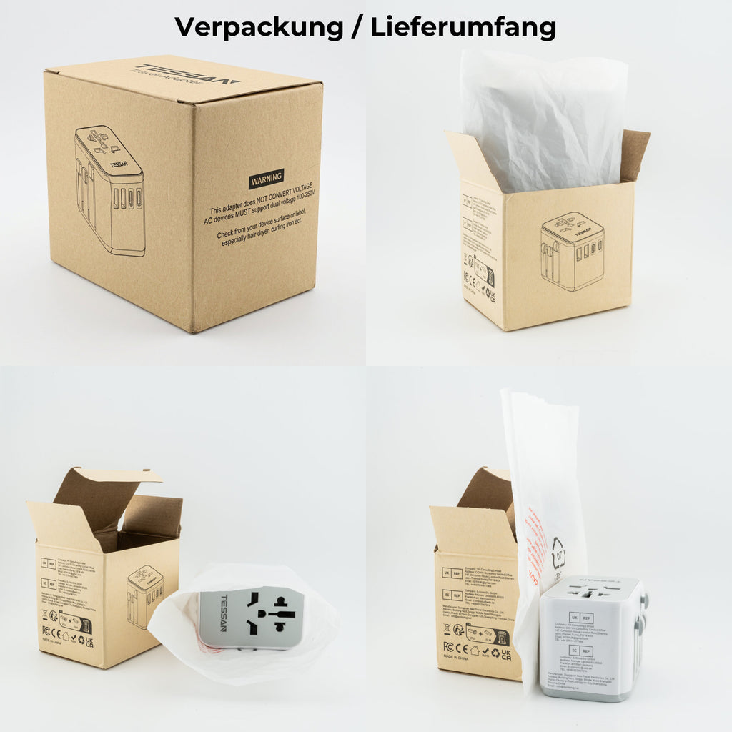 6-in-1 Universal Reiseadapter von TESSAN mit USB & USB-C