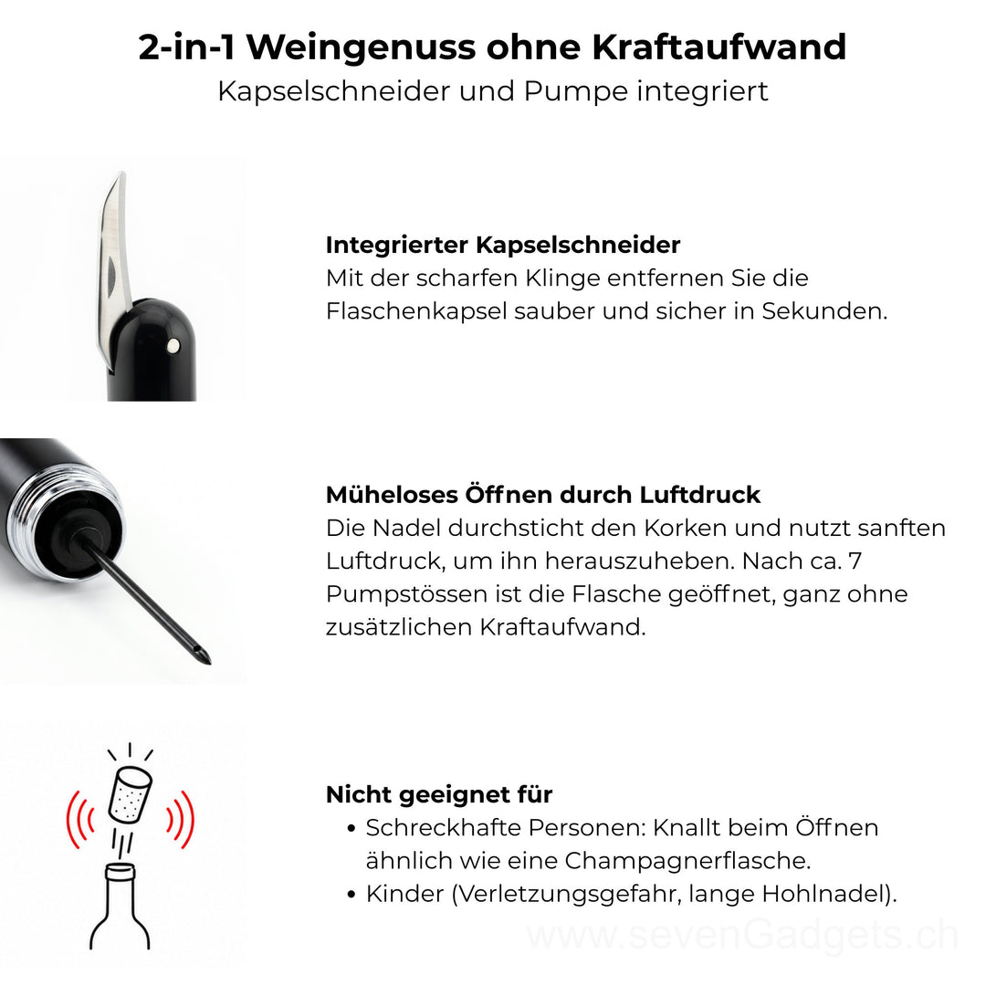 2-in-1 Luftdruck-Korkenzieher mit Schneidmesser
