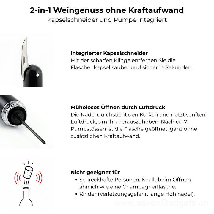 2-in-1 Luftdruck-Korkenzieher mit Schneidmesser